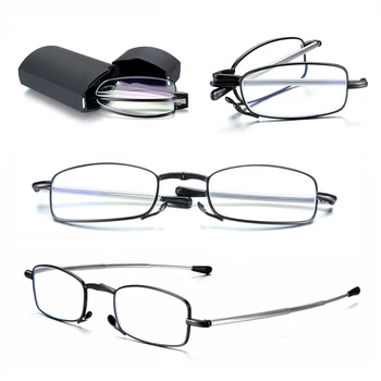 1ШТ Складные очки для чтения Женские с чехлом Портативные металлические Телескопические Вращающиеся мужские очки для дальнозоркости высокой четкости + 1,0 ~ 4,0