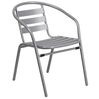 Флэш-мебель Серебристый металлический стул для ресторана с алюминиевыми рейками, мебель для патио, мебель для патио