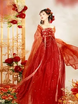 2023 Новое китайское традиционное платье Династии Тан, Красное Свадебное Платье Hanfu с большим рукавом, женская сказочная юбка длиной до груди, Летняя юбка Han Element