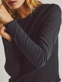 Женская темпераментная облегающая базовая футболка с длинными рукавами, однотонные весенне-осенние повседневные топы, облегающие рубашки, уличная одежда