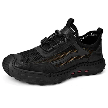 Мужская обувь из сетчатого материала, дышащие черные мужские кроссовки, модная легкая черная прогулочная мужская обувь большого размера