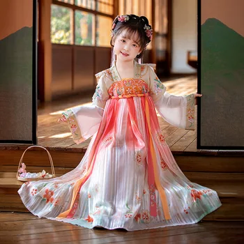 Китайское платье Ханфу, Новогодний костюм для девочек, Детский Карнавальный костюм Цветочной феи, Карнавальный костюм для танцев, платье Ханфу для детей, платье для девочек