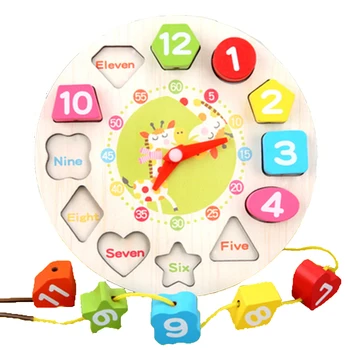 Когнитивные цифровые часы Tangram С резьбой Цифровые деревянные часы-головоломки Игрушки для раннего образования Мультяшные Строительные блоки Детские игрушки