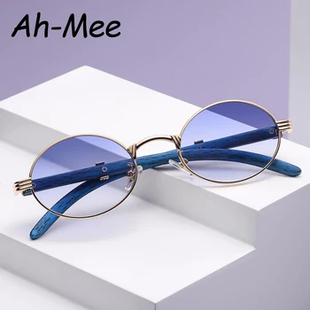 Овальные маленькие солнцезащитные очки в стиле стимпанк для женщин и мужчин, Брендовые дизайнерские металлические градиентно-синие солнцезащитные очки в стиле панк, женские солнцезащитные очки