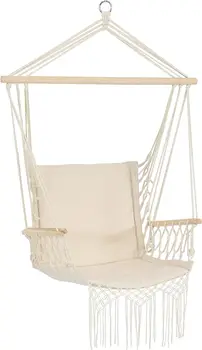 Подвесное кресло-гамак с подлокотниками - Ткань из поликоттона - Грузоподъемность 300 фунтов - натуральная