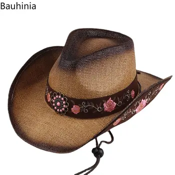 Соломенное плетение ручной работы, вышивка, Цветочные западные ковбойские шляпы Для Мужчин, женщин, Летняя дышащая пляжная шляпа для Пастушки