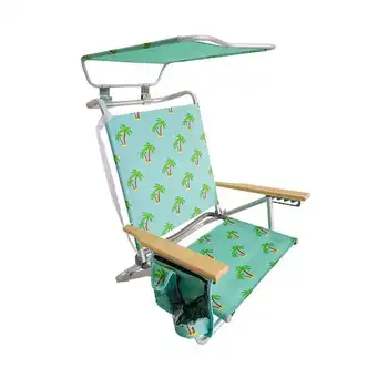 Складной пляжный стул с навесом, сумкой для хранения и подстаканником, 5 положений для откидывания, грузоподъемность 275 фунтов (Пальма)