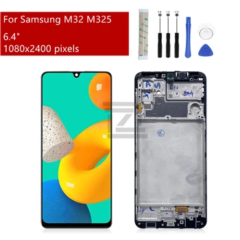 Для Samsung Galaxy M32 Дисплей ЖК-сенсорный экран дигитайзер в сборе с рамкой для Samsung M325 Запасные части для ремонта экрана