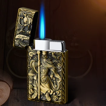 Креативная металлическая зажигалка Guan Gong с тиснением, Ветрозащитная бутановая газовая зажигалка, интересная зажигалка, Аксессуары для сигарет