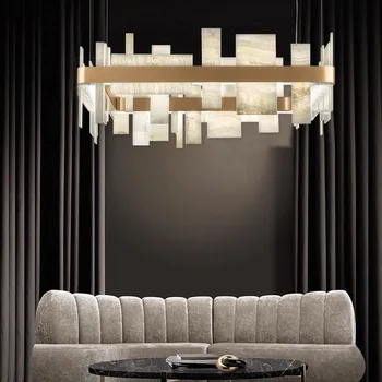 Диммируемый светодиодный квадратный мраморный светильник из нержавеющей стали, Люстра, Подвесной светильник Lampen для гостиной