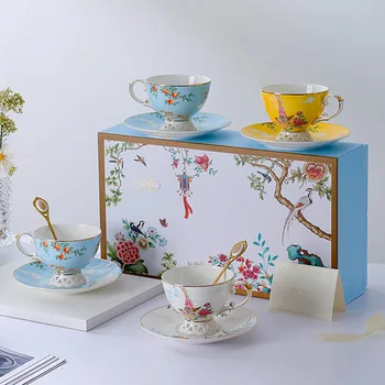Кофейная чашка и тарелка из костяного фарфора в стиле Гуочао, элитный бытовой набор для послеобеденного чая, подарочная коробка для пары чашек, подарочный набор
