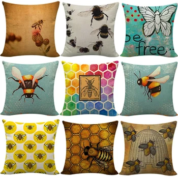 Дизайн с рисунком насекомых, декор, наволочки с принтом улья, чехлы с пчелиным принтом для дивана, автомобильного дивана, кресла, сиденья 45x45 см