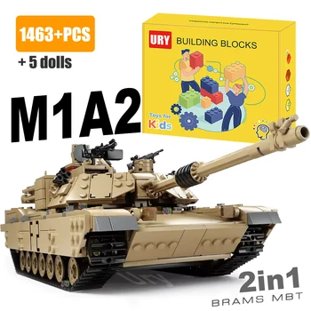 2в1 WW2 Военный Танк M1A2 Abrams MBT Модель Танка Армейская Пушка Колесница Набор Фигурок Солдат DIY Строительные Блоки Игрушки для Мальчиков Детский Подарок