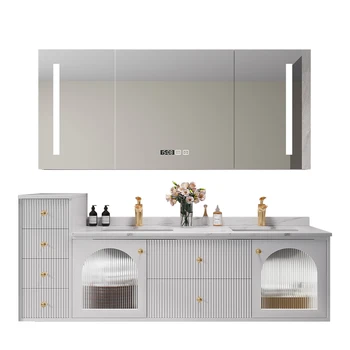 Современная минималистичная комбинация Шкафов для ванной комнаты с каменной Плитой Встроенный Дубовый Шкаф Стол для ванной Комнаты Раковина Бесшовный Таз