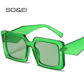 SO & EI Квадратные Женские Солнцезащитные очки Ретро Градиентных оттенков UV400 Мужские Широкие Ножки Брендовые Дизайнерские Модные Сине-зеленые Солнцезащитные Очки