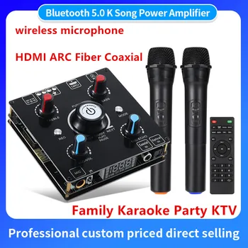 Двойной беспроводной микрофон, стереоусилитель Bluetooth Мощностью 100 Вт, декодер без потерь, Коаксиальный кабель HDMI ARC для домашнего Караоке, Комплект KTV для вечеринки