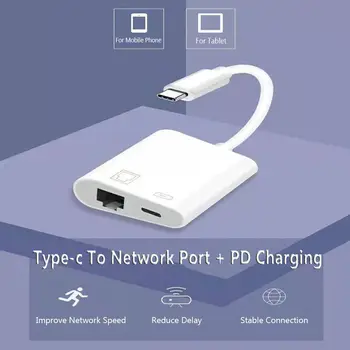 Адаптер для подключения сетевой карты мобильного телефона Type-C к порту RJ45 Ethernet Конвертер Зарядка PD для Xiaomi Huawei