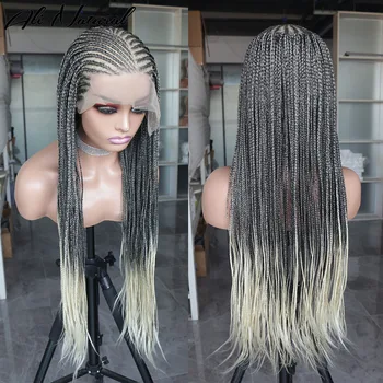 Синтетический 13X6 Прозрачный Кружевной парик спереди для афро-женщин, Кружевные парики с косичками, афро-парик цвета Омбре Спереди