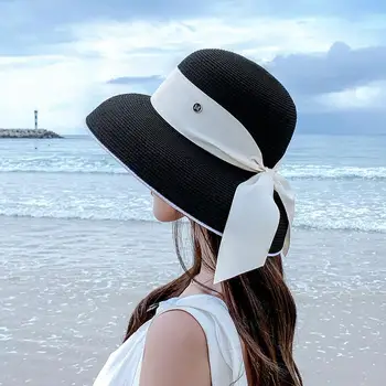Женская кепка, Пляжная шляпа, Панама в стиле Хепберн, летний ретро дизайн, соломенная шляпа для путешествий, солнцезащитный козырек, шляпа рыбака, солнцезащитный шлем