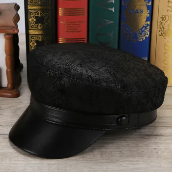 X171 Шляпа из натуральной кожи Унисекс, студенческая кепка с принтом из натуральной кожи, модная кепка из овчины с утиным язычком, военные кепки