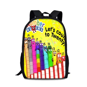 Напечатанные цифровые блоки Рюкзак Numberblocks Студенческая компьютерная школьная сумка подарок на день рождения для девочек и мальчиков