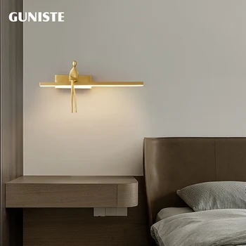 Роскошная полностью медная кровать в спальне Nordic light длинная настенная лампа итальянский минималистичный дизайнер для гостиной для пожилых людей простая настенная лампа