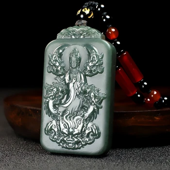 Природа Бутылка Зеленого Нефрита Кулон Девять Драконов Гуань Инь Авалокитешвара Висит Агатовое Ожерелье Талисман