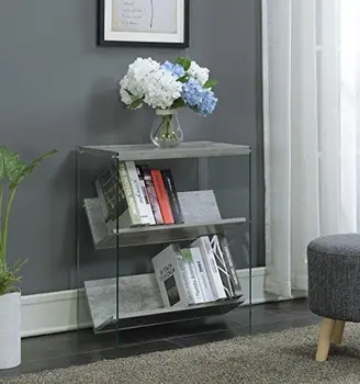 Книжный шкаф, выветрившийся серый/стекло
