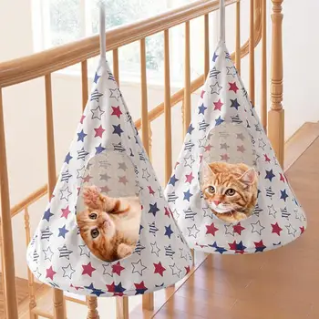 Подвесная кровать для кошки Съемный гамак С вентиляцией Складной Компактный Практичный Моющийся Прочный чехол для палатки в форме конуса Для домашних животных