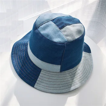 Панама Женские Летние шляпы и кепки из выстиранного денима в стиле пэчворк, панама из хлопка с широкими полями, Пляжная кепка для рыбалки, Панама