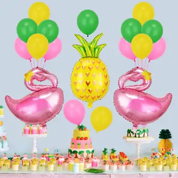 18 шт. Летний Гавайский набор воздушных шаров с фламинго, воздушный шар из фольги с ананасом, Желто-розовый латексный шар, Украшение для детского пляжа на День рождения