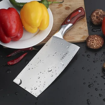 Китайский Кухонный нож с высоким содержанием углерода 5CR15, Кливер, Прочный шеф-повар, Нож для Нарезки мяса, Ультраострое лезвие, Цветные Ножи с деревянной ручкой