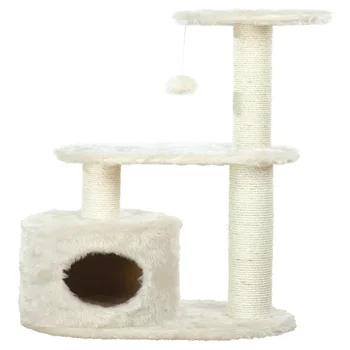 3-уровневая 37,4-дюймовая кошачья елка из плюша и сизаля с когтеточками и кондоминиумом, кремовая
