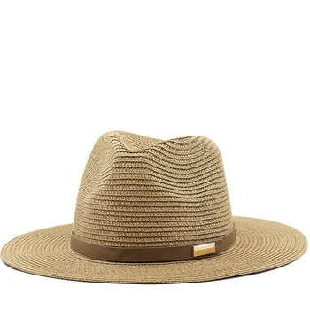 Новая Соломенная шляпа от солнца с ремешком на поясе Для женщин, Мужские Модные Солнцезащитные шляпы для отдыха на пляже, Летние панамы для путешествий с широкими полями, Оптовая продажа на открытом воздухе
