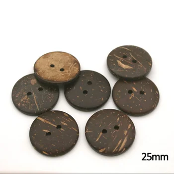 100шт Деревянная пуговица 25 мм, 1 дюйм, 2 отверстия, пуговицы из натурального кокоса, круглые швейные пуговицы с плоской спинкой, коричневые пуговицы COCO012