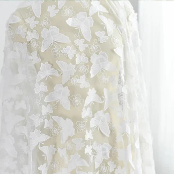 Качественная кружевная ткань с 3D аппликацией в виде бабочек для Свадебного платья, юбка для девочек, кружевная вышивка 