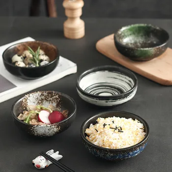 Японская керамика, бытовая миска для риса, миска для десерта, ресторанное коммерческое творчество, корейский ретро стол с одной чашей