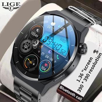 Мужские Смарт-часы LIGE 2023 для телефонов Android и iOS с Bluetooth-Вызовом, Умные часы для Фитнеса, 1,36 