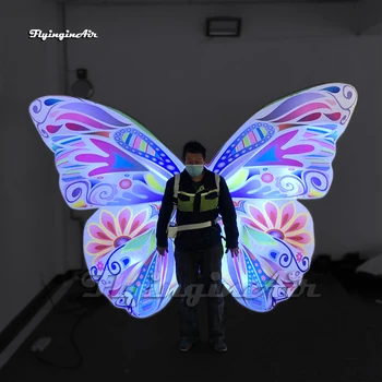 Прогулочный надувной костюм для вечеринки с крыльями бабочки, белый костюм мультяшной бабочки со светодиодной подсветкой для сценического шоу