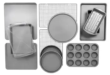 Набор форм для выпечки BakerEze из нержавеющей стали с антипригарным покрытием, 12 предметов, серый