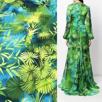 Зеленая полиэфирная эластичная атласная ткань с принтом, брендовая мягкая тонкая прозрачная одежда, модная рубашка, шифоновая ткань, ткань