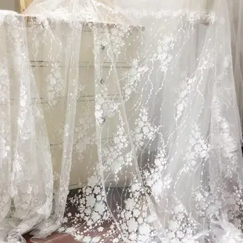 SU199 Уникальный Бело-черный Тюль/сетка, французская вышивка, Французское Свадебное платье для Новобрачных, Кружевная ткань, ткань для шитья своими руками, кружево