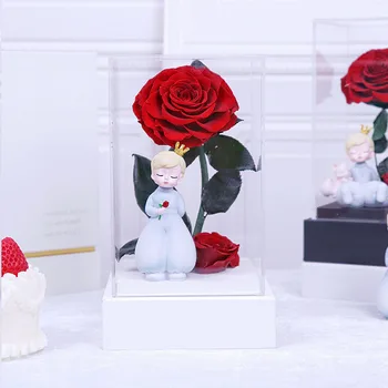 Новая натуральная Вечная роза и Маленький принц в стеклянных цветах, сохраненных навсегда, свадебные подарки на День Святого Валентина для женщин и девочек