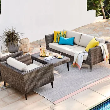 Уличная мебель из ротанга, сад во внутреннем дворе, Вилла, диван для бассейна, Уличная морская водонепроницаемая ткань ручной работы с защитой от солнца