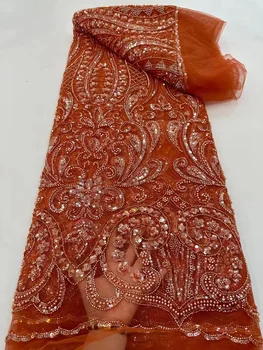 Роскошный Африканский тяжелый 3D Бисерный 2023, Высококачественные нигерийские блестки с жемчужным кружевом, французский тюль для Жениха, ткань для пошива вечернего платья