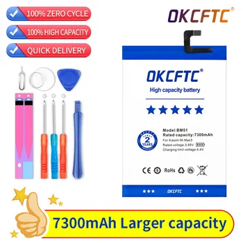 OKCFTC Оригинальный Сменный Аккумулятор Для Xiaomi Mi Max3 Max 3 BM51, Подлинный Аккумулятор для телефона, 7300 мАч, Инструменты + Бесплатные наклейки
