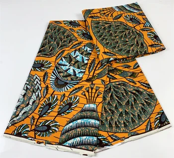 Новый Дизайн, Высококачественные Африканские ткани из 100% хлопка с восковыми принтами, Ткань Grand Golden Super Wax, 6 ярдов, Настоящие хлопчатобумажные восковые ткани