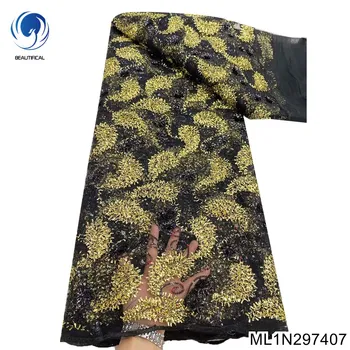 Винтажное Африканское кружевное платье из высококачественной ткани с вышивкой в Нигерийском стиле, Вечернее платье из 100% полиэстера, Французский Элегантный Тюль с пайетками ML1N2974