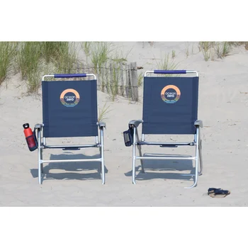 Набор из 2. Синий, высокий пляжный стул, подстаканник, 9 фунтов, 27,70x25,20x41,30 дюймов