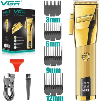 Оригинальная металлическая машинка для стрижки волос VGR с регулируемой высотой для мужчин, электрический триммер для бороды и волос, перезаряжаемый шнур/беспроводная машинка для стрижки волос